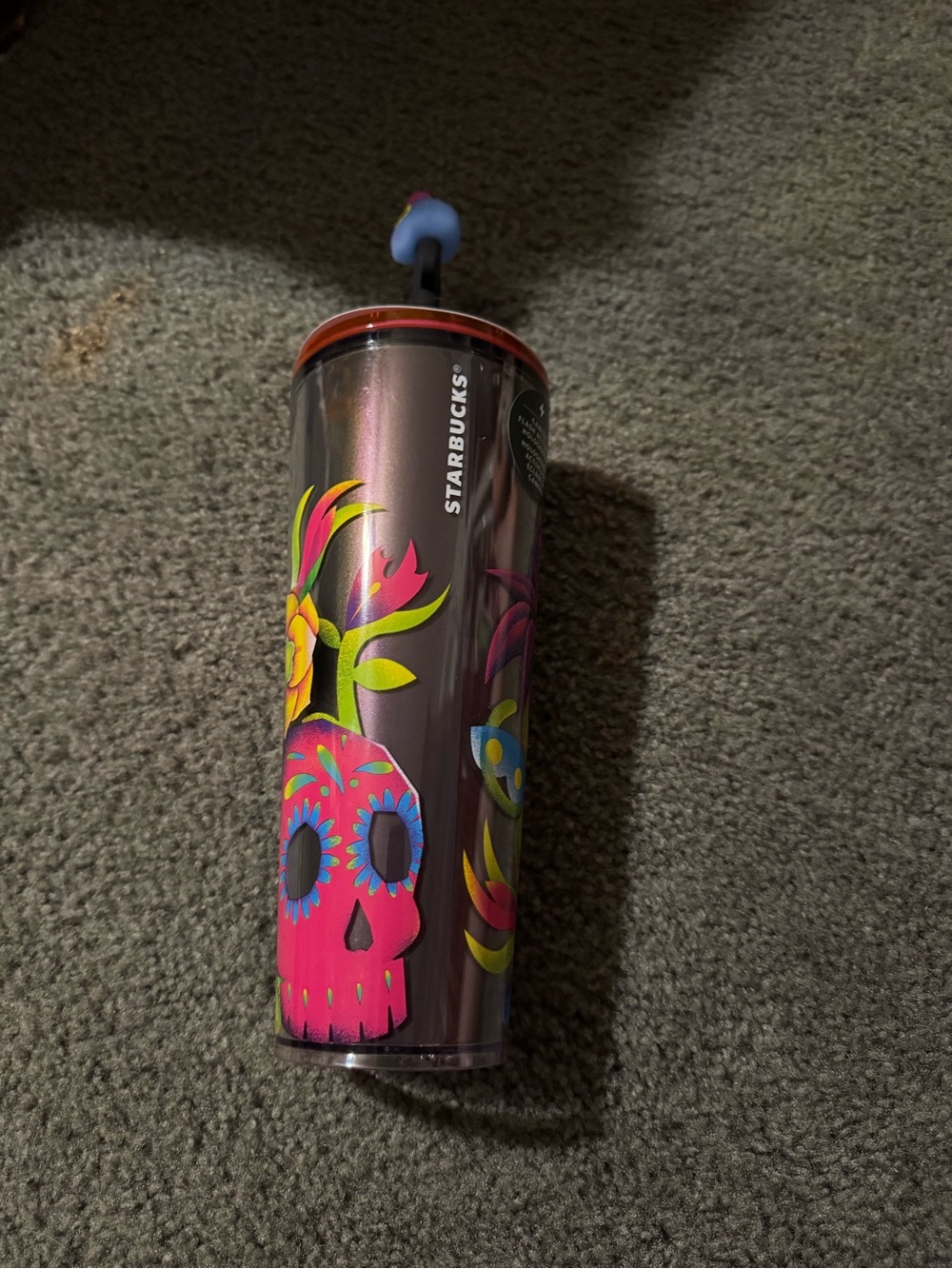 Starbucks Purple Tumbler with Pink Floral Sugar Skull